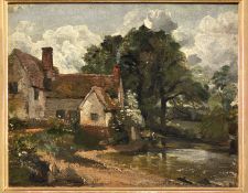 Image shows an oil painting titled Wily Lott’s House Flatford by John Constable